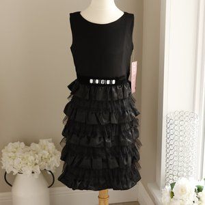 Black Party Dress Tulle Velvet Embellished Size 14 Special Occasion NWT